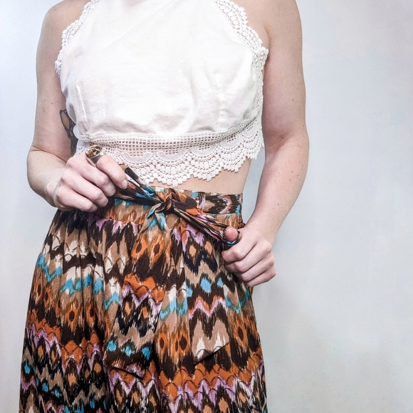 Multicolor tie waist boho silky maxi skirt - Picture 2 of 6
